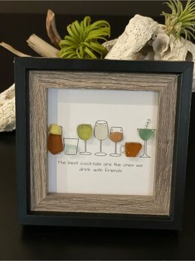 Cocktail Glasses Seaglass Framed Art - Multicolor